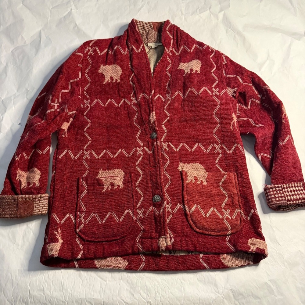 Northern Isles Woven Native Blanket Jacket VTG Deer‎ Geometric Cardigan Button M